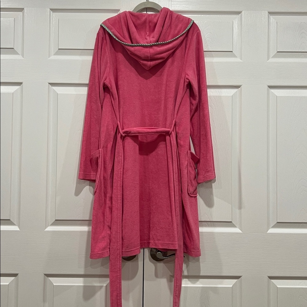 RALPH LAUREN Terry Cloth Bathrobe Hot Pink Green Gingham Womens Size XS Small - Picture 4 of 9
